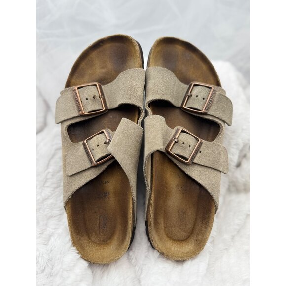 Birkenstock Arizona Suede Leather Sandals Tan Dual Strap Slip-On Footbed Size 39 - Picture 5 of 16